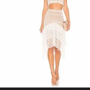 MAJORELLE White Asymmetrical Polka Dot Skirt and top
